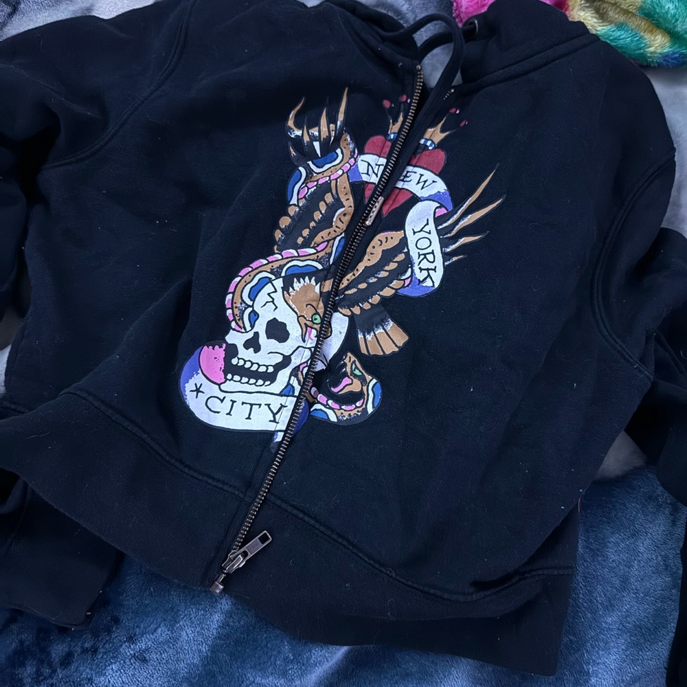 Ed hardy Black Hoodie with New York Skull Graphic